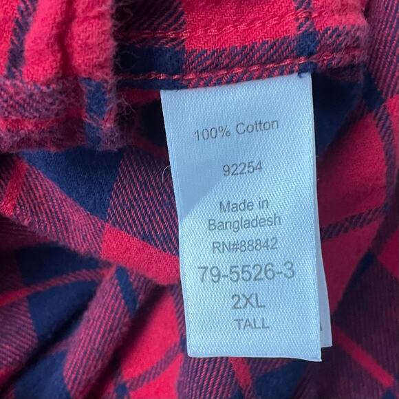 King Size Rich Burgundy Plaid Flannel Size 2XL Tall - Picture 7 of 8